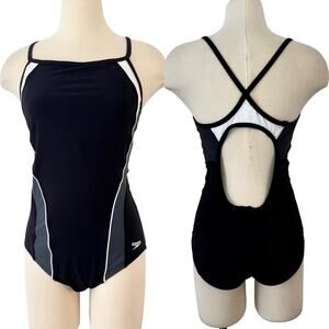 Speedo Black Colorblock Free Racer One-Piece Swimsuit | 12 NWT